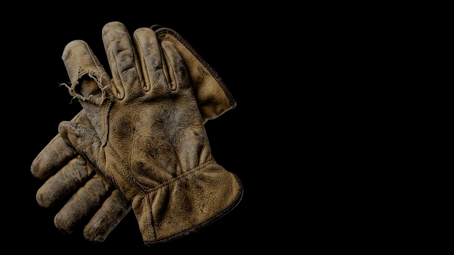 Un par de guantes de trabajo gastados y rotos